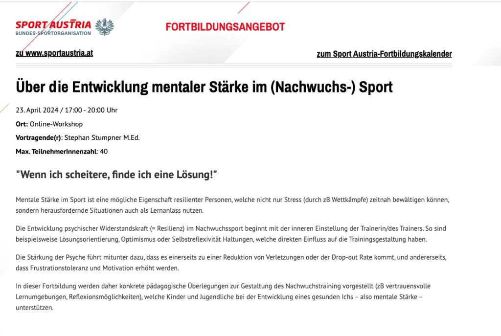 FORTBILDUNGSANGEBOT: Sport Austria (Online-Workshop)