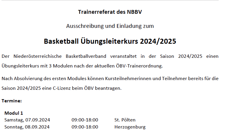 Ausschreibung und Einladung zum Basketball Übungsleiterkurs 2024/2025 (NBBV)